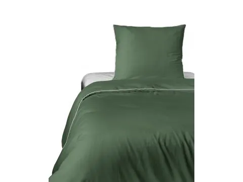 Pościel z makosatyny 140x200 butelkowa zieleń z białą lamówką – elegancja i komfort snu