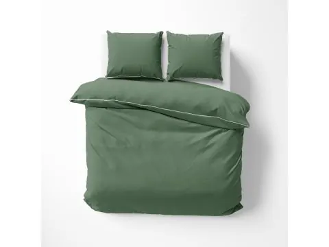 Pościel z makosatyny 180x200 butelkowa zieleń z białą lamówką – elegancja i komfort snu