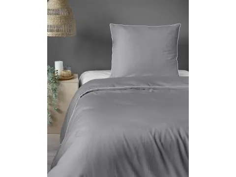 Pościel z makosatyny 140x200 jasnoszara z białą lamówką – nowoczesna elegancja i komfort snu