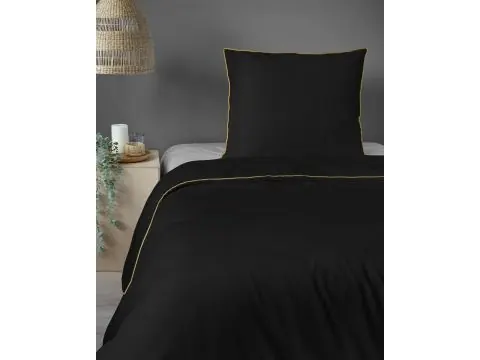 Pościel z makosatyny 140x200 czarna ze złotą lamówką – minimalistyczny luksus i wyrazisty styl