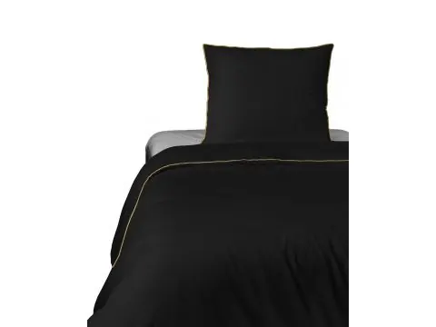 Pościel z makosatyny 140x200 czarna ze złotą lamówką – minimalistyczny luksus i wyrazisty styl