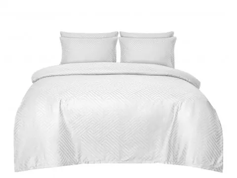 Pościel Adamaszkowa 220x200 Biała Premium – Wzór w Jodełkę Herringbone