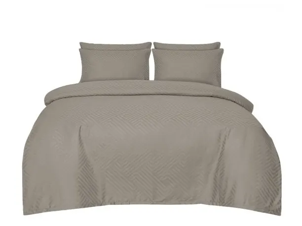 Pościel Adamaszkowa 160x200 Taupe – Ciemny Beż Wzór zygzakowaty geometryczny