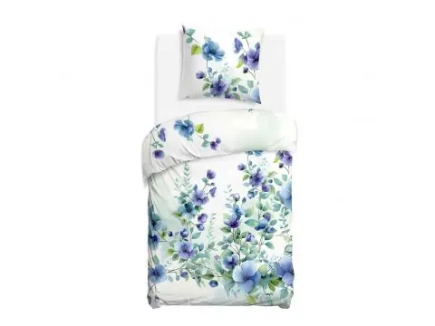 Satynowa pościel 140x200 niebieskie kwiaty – romantyczny wzór