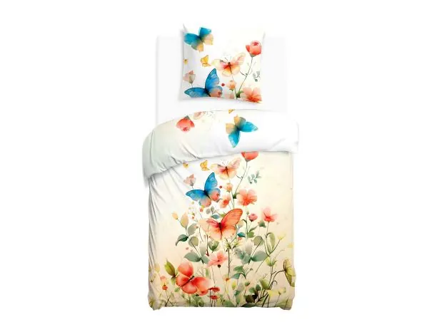 Kolorowa pościel satynowa premium 140x200 motyle kwiaty – boho styl