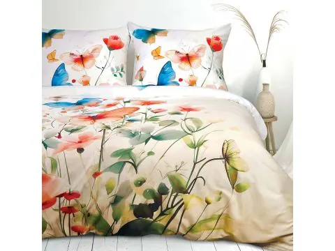 Kolorowa pościel satynowa premium 160x200 motyle kwiaty – boho styl