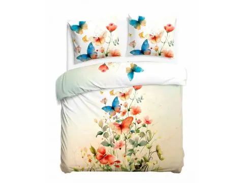 Pościel 180x200 akwarelowe motyle kwiaty satyna – boho romantyczna