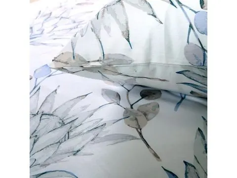 Satynowa pościel 140x200 liście błękitne - SlodkieSny