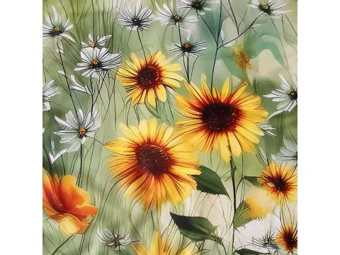 Pościel satyna bawełniana 180x200 słoneczniki polna łąka