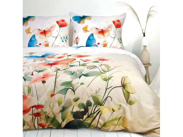 Pościel 220x200 akwarelowe motyle kwiaty satyna – boho romantyczna