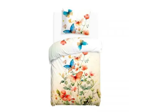 Kolorowa pościel satynowa premium 140x200 motyle kwiaty – boho styl