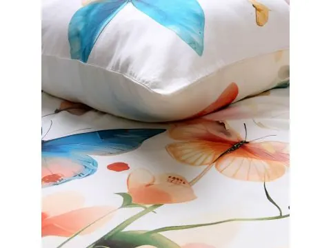 Kolorowa pościel satynowa premium 140x200 motyle kwiaty – boho styl
