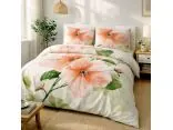 Pościel Satynowa Hibiskus Morelowy 220x200 Delikatny Kwiatowy Wzór