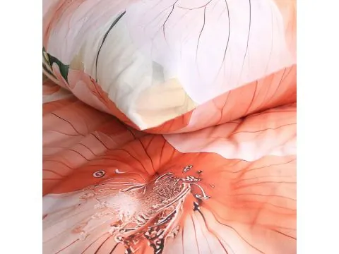 Pościel Satynowa Hibiskus Morelowy 140x200 Delikatny Kwiatowy Wzór