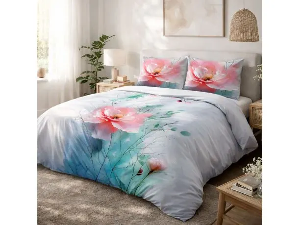 Pościel Satynowa Różowe Magnolie 160x200 – Odkryj Magię Poranka