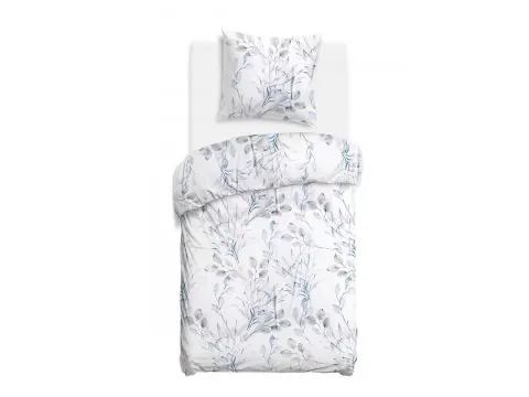 Satynowa pościel 140x200 błękitne liście