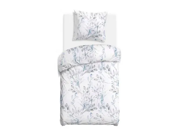 Satynowa pościel 140x200 błękitne liście