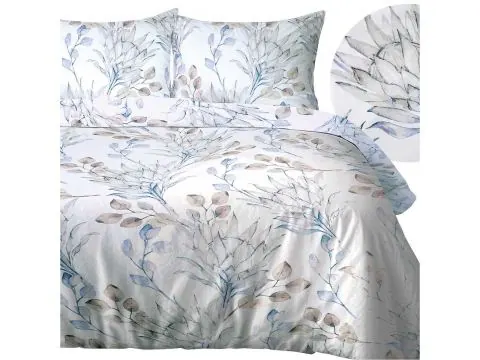 Pościel satynowa 180x200 delikatne gałązki błękitne SlodkieSny