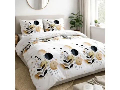 Pościel satynowa 180x200 złote czarne liście