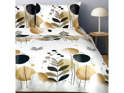 Pościel satynowa 180x200 liście złote czarne elegancki wzór SlodkieSny