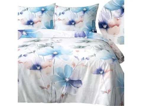 Pościel satynowa błękitne hortensje 160x200 delikatny print SlodkieSny