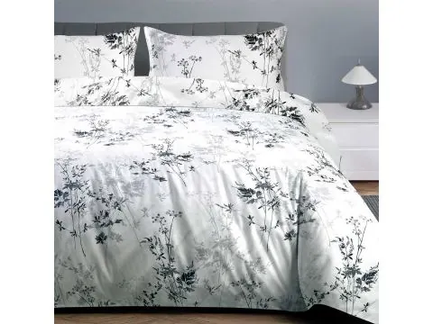 Pościel satynowa trawy szaro-czarne 220x200 delikatny wzór SlodkieSny