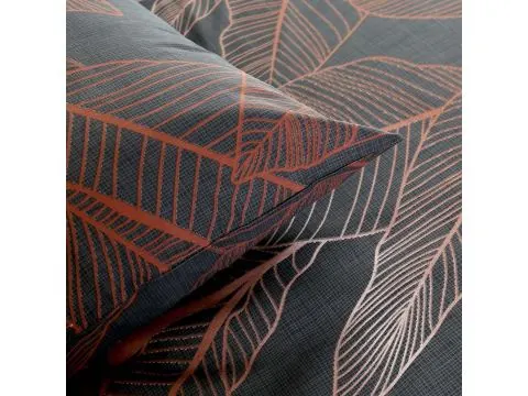 Pościel Bawełniana 140x200 Tropikalne Liście Grafitowa