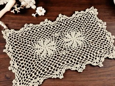 Serwetka szydełkowa - beżowa - 30x45 cm - 6158 - Beż - ręcznie robiona