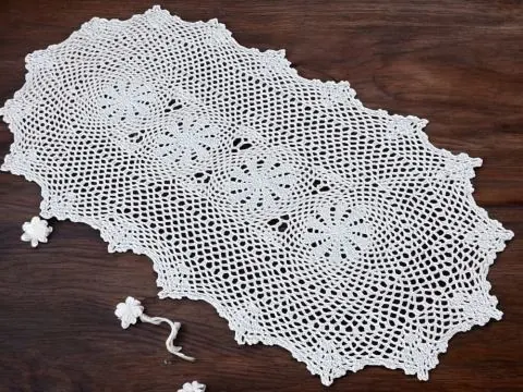 Bieżnik szydełkowy - biały - 50x100 - 6158 - Biały - ręcznie robiony - owalny