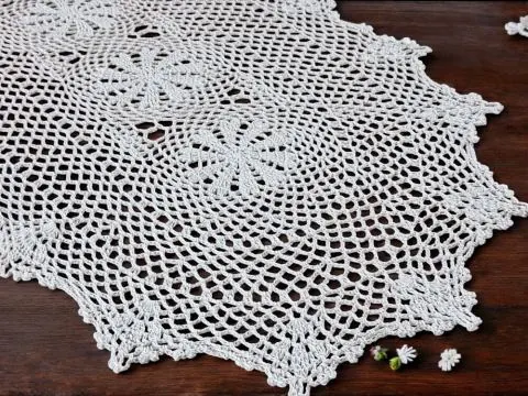 Bieżnik szydełkowy - biały - 50x100 - 6158 - Biały - ręcznie robiony - owalny