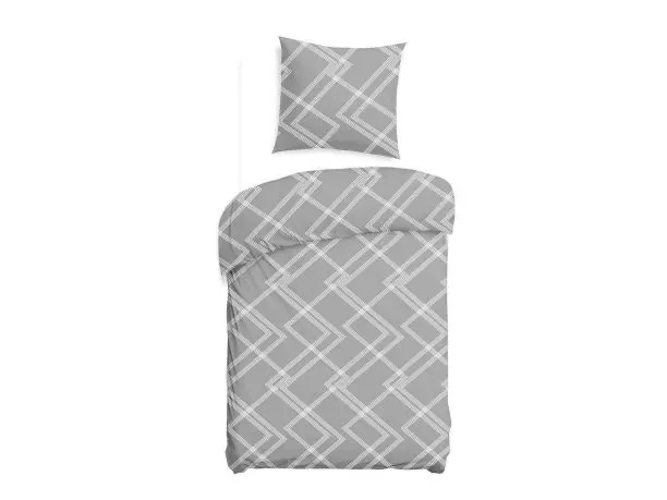 Pościel Bawełniana Szara Kratka 140x200 – Skandynawska Sypialnia