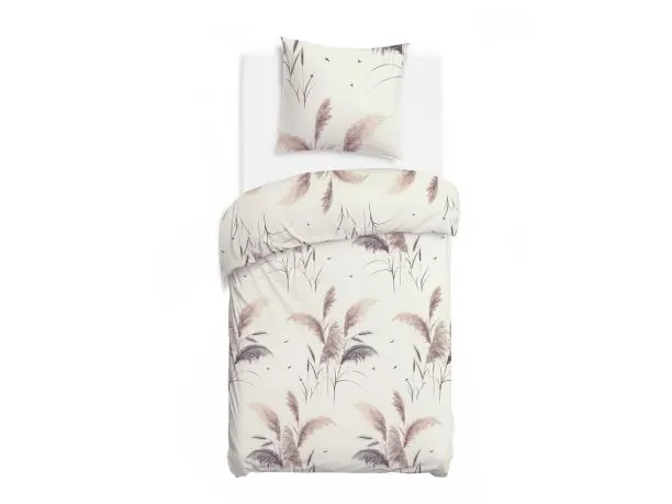 Bawełniana Pościel 140x200 Pióropusze Traw – Krem i Beż