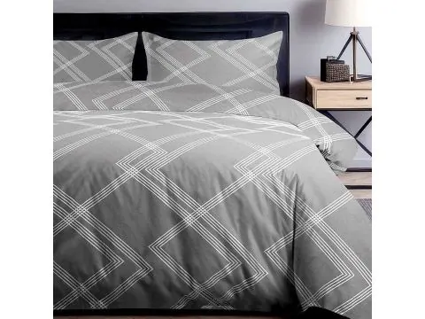 Pościel Bawełniana Szara Kratka 180x200 – Skandynawska Sypialnia