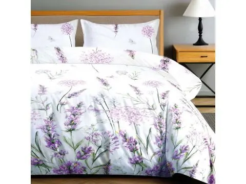 Bawełniana Pościel 220x200 – Delikatna Lawenda Na Bieli
