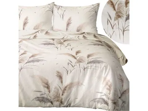 Bawełniana Pościel 180x200 Pióropusze Traw – Krem i Beż