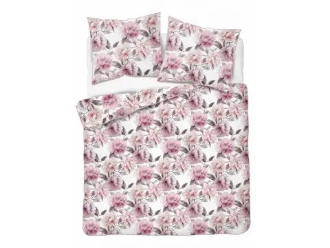 Pościel z Perkalu 220x200 – Pastelowe Piwonie z Lamówką + Torba