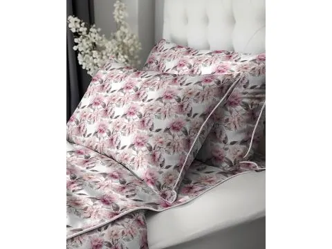 Pościel z Perkalu 220x200 – Pastelowe Piwonie z Lamówką + Torba