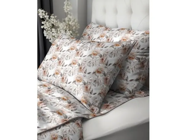 Pościel z Perkalu 220x200 – Bawełna, Pastelowy Ogród z Lamówką + Torba