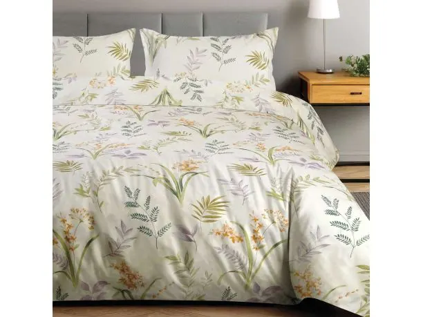 Pościel Bawełniana 180x200 Zielone Liście i Kwiaty – Miękka Bawełna