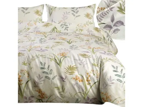 Pościel Bawełniana 180x200 Zielone Liście i Kwiaty – Miękka Bawełna