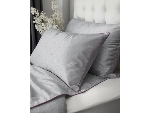 Pościel z perkalu 220x200 – szara w drobne kwiatki, lamówka + torba 100% bawełna