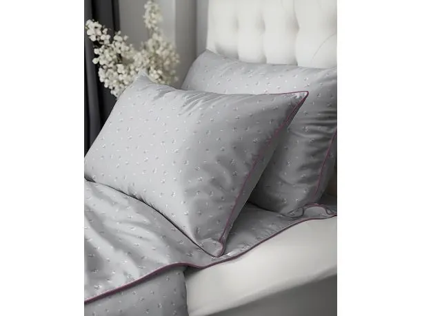 Pościel z Perkalu 220x200 Szara w Drobne Kwiatki z Lamówką + Torba