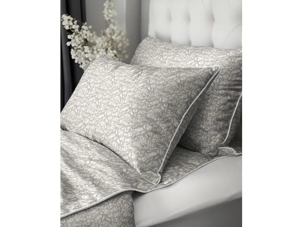 Pościel z Perkalu 160x200 Lame Percale – Beżowa w Białe Liście, Torba