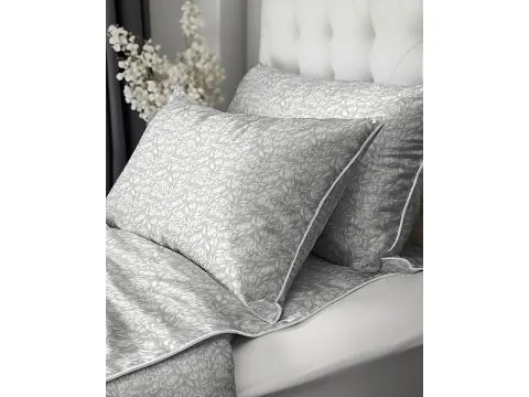 Pościel z Perkalu 160x200 Lame Percale – Szara w Białe Liście, Torba