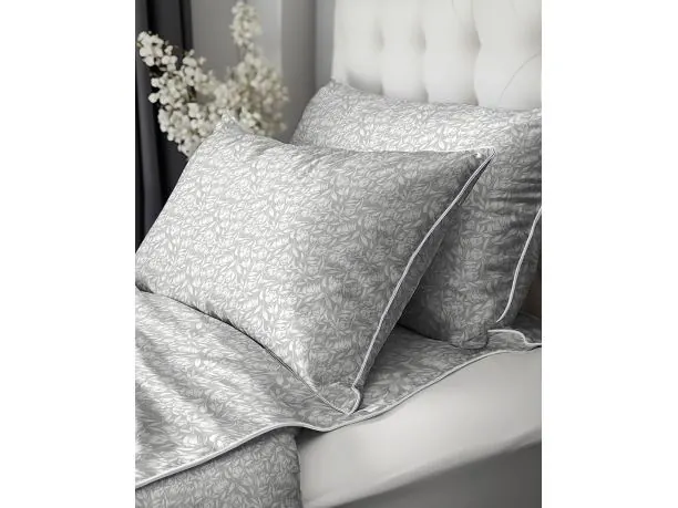 Pościel z Perkalu 160x200 Lame Percale – Szara w Białe Liście, Torba