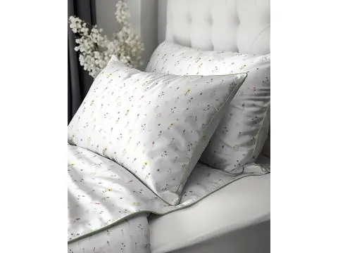 Pościel z perkalu 220x200 100% bawełna – letnia łąka na białym tle, lamówka + torba