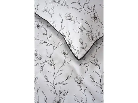 Pościel z Perkalu 160x200 Lame Percale – Czarna Magnolia Line Art