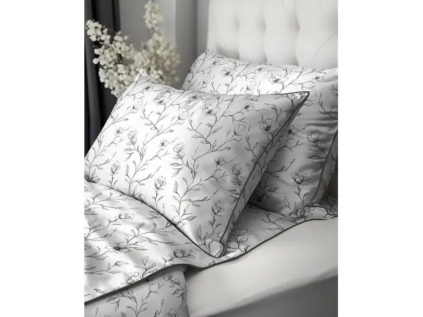 Pościel z perkalu 160x200 100% bawełna – czarna magnolia line art