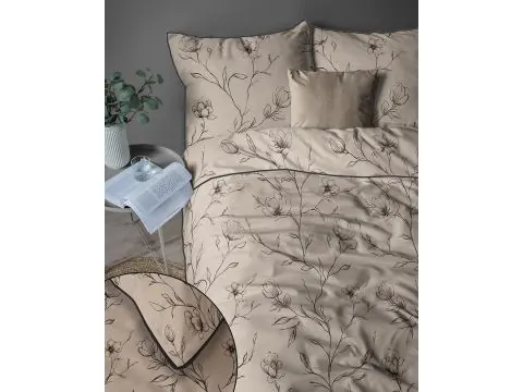 Pościel Perkalowa 160x200 Lame Percale – Beżowa w Czarne Kwiaty +Torba