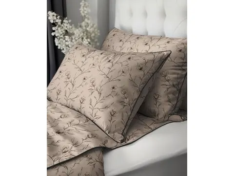 Pościel Perkalowa 220x200 Lame Percale – Beżowa w Czarne Kwiaty +Torba